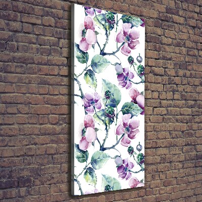 Cuadro moderno en lienzo resistente uv vertical flores de mora