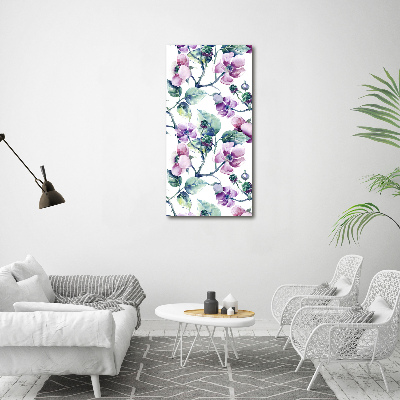 Cuadro moderno en lienzo resistente uv vertical flores de mora