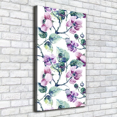 Cuadro moderno en lienzo resistente uv vertical flores de mora