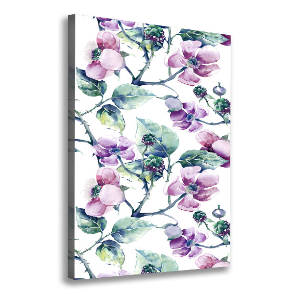 Cuadro moderno en lienzo resistente uv vertical flores de mora