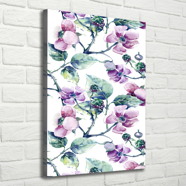Cuadro moderno en lienzo resistente uv vertical flores de mora