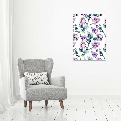 Cuadro moderno en lienzo resistente uv vertical flores de mora