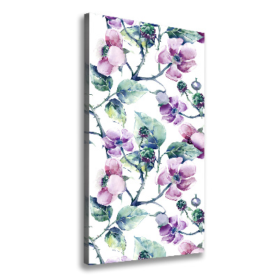 Cuadro moderno en lienzo resistente uv vertical flores de mora