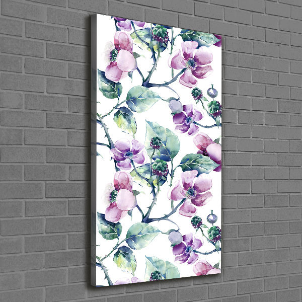 Cuadro moderno en lienzo resistente uv vertical flores de mora