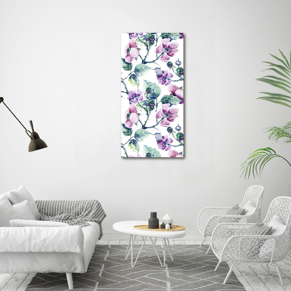 Cuadro moderno en lienzo resistente uv vertical flores de mora