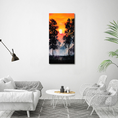 Cuadro canvas decorativo para salón vertical Bosque al atardecer