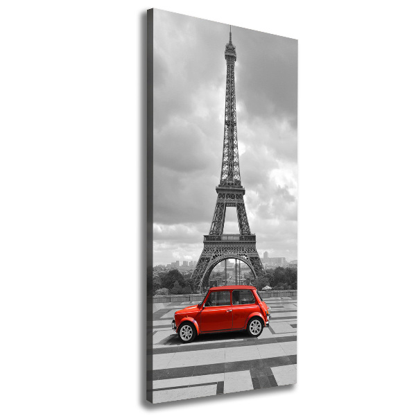 Cuadro canvas decorativo para salón vertical Coche de la Torre Eiffel
