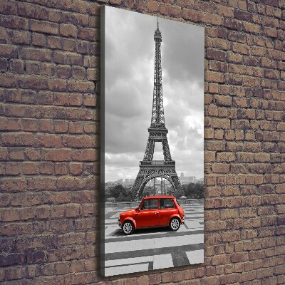 Cuadro canvas decorativo para salón vertical Coche de la Torre Eiffel