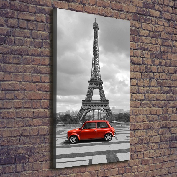 Cuadro canvas decorativo para salón vertical Coche de la Torre Eiffel