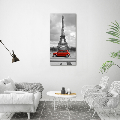 Cuadro canvas decorativo para salón vertical Coche de la Torre Eiffel