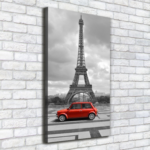 Cuadro canvas decorativo para salón vertical Coche de la Torre Eiffel