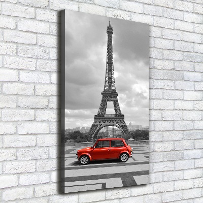 Cuadro canvas decorativo para salón vertical Coche de la Torre Eiffel