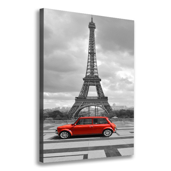 Cuadro canvas decorativo para salón vertical Coche de la Torre Eiffel