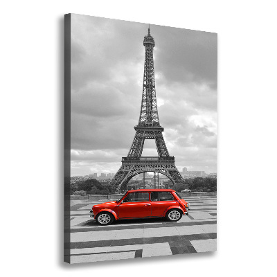 Cuadro canvas decorativo para salón vertical Coche de la Torre Eiffel