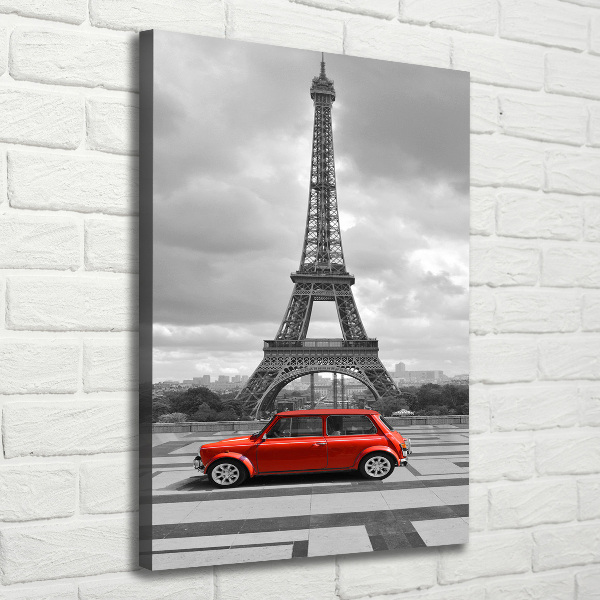 Cuadro canvas decorativo para salón vertical Coche de la Torre Eiffel