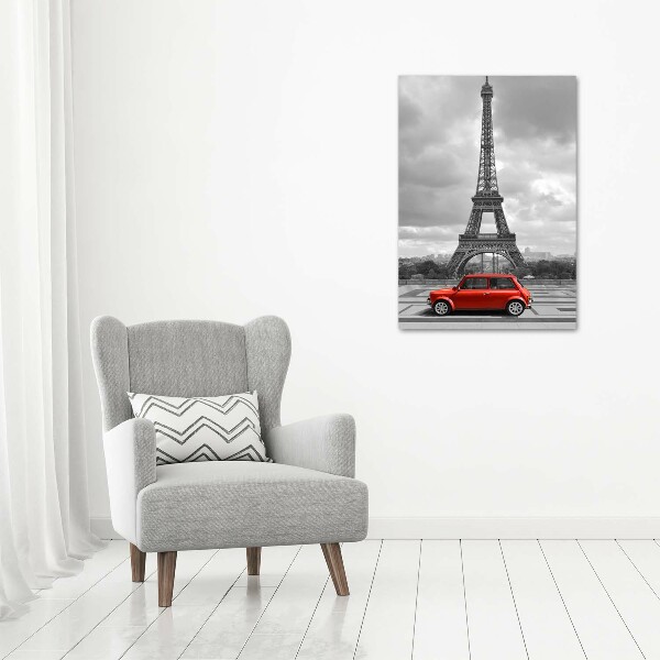 Cuadro canvas decorativo para salón vertical Coche de la Torre Eiffel