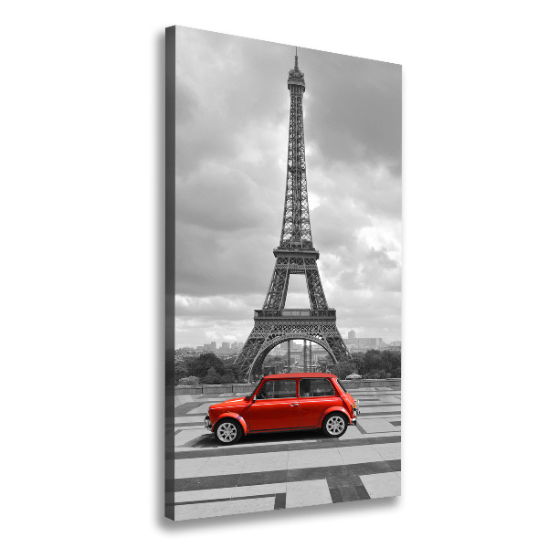 Cuadro canvas decorativo para salón vertical Coche de la Torre Eiffel