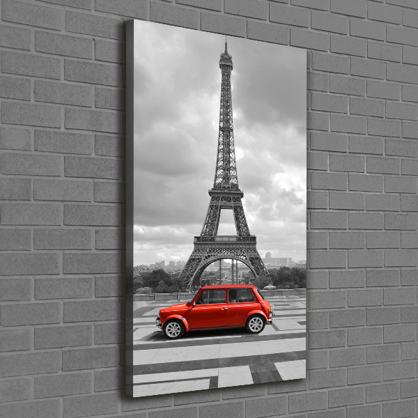 Cuadro canvas decorativo para salón vertical Coche de la Torre Eiffel