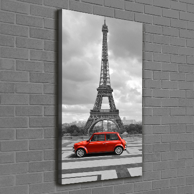 Cuadro canvas decorativo para salón vertical Coche de la Torre Eiffel