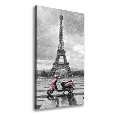 Cuadro moderno en lienzo resistente uv vertical Scooter de la Torre Eiffel