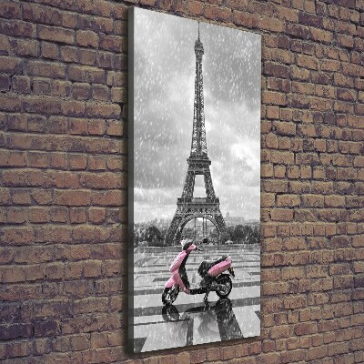 Cuadro moderno en lienzo resistente uv vertical Scooter de la Torre Eiffel