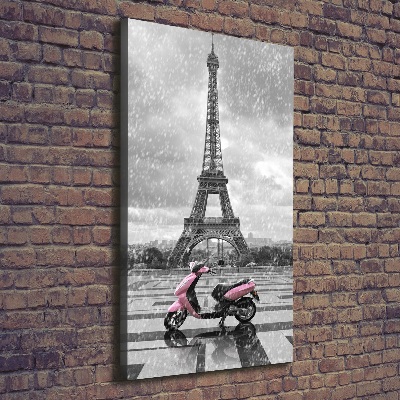 Cuadro moderno en lienzo resistente uv vertical Scooter de la Torre Eiffel