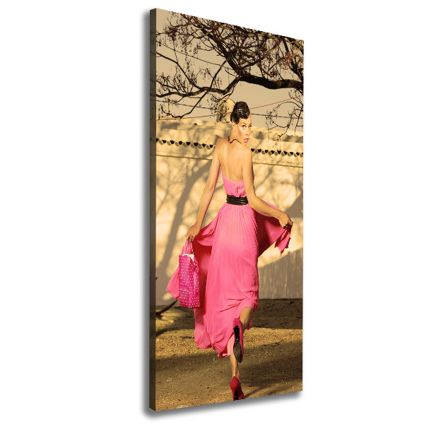 Cuadro canvas decorativo para salón vertical Mujer de rosa