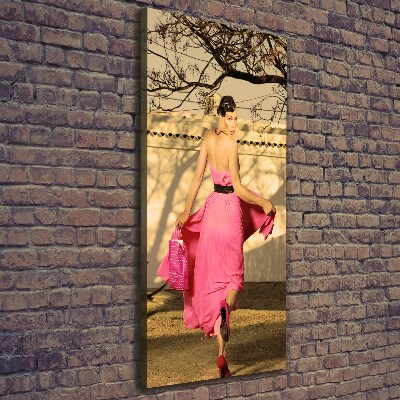 Cuadro canvas decorativo para salón vertical Mujer de rosa