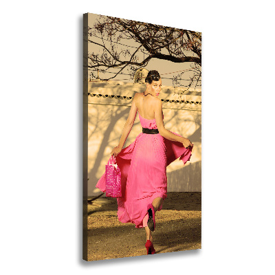 Cuadro canvas decorativo para salón vertical Mujer de rosa