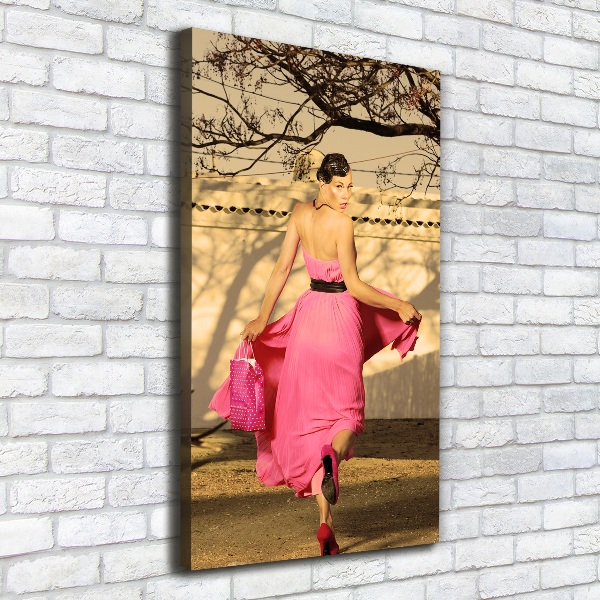 Cuadro canvas decorativo para salón vertical Mujer de rosa