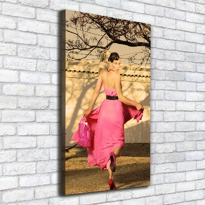 Cuadro canvas decorativo para salón vertical Mujer de rosa