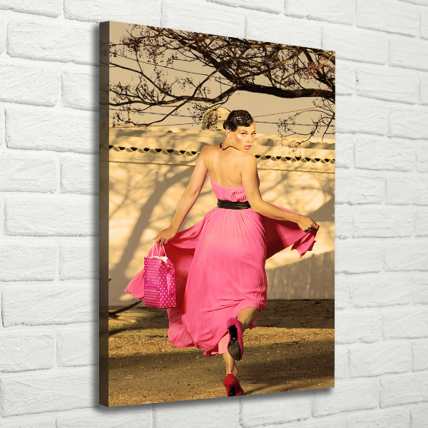 Cuadro canvas decorativo para salón vertical Mujer de rosa