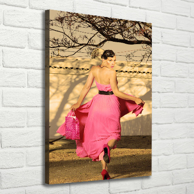 Cuadro canvas decorativo para salón vertical Mujer de rosa