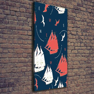 Cuadro moderno en lienzo resistente uv vertical Barcos aves marinas