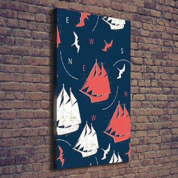 Cuadro moderno en lienzo resistente uv vertical Barcos aves marinas