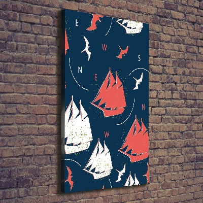 Cuadro moderno en lienzo resistente uv vertical Barcos aves marinas