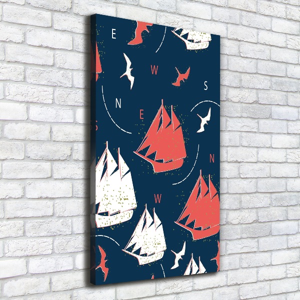 Cuadro moderno en lienzo resistente uv vertical Barcos aves marinas