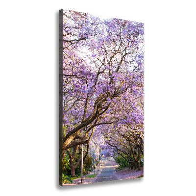 Cuadro moderno en lienzo resistente uv vertical Camino de Jacaranda