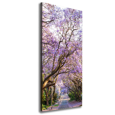 Cuadro moderno en lienzo resistente uv vertical Camino de Jacaranda
