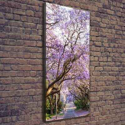 Cuadro moderno en lienzo resistente uv vertical Camino de Jacaranda