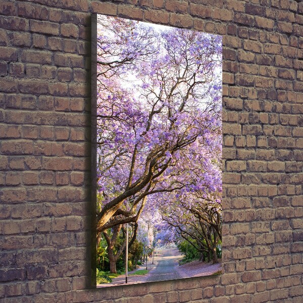 Cuadro moderno en lienzo resistente uv vertical Camino de Jacaranda