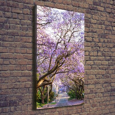 Cuadro moderno en lienzo resistente uv vertical Camino de Jacaranda