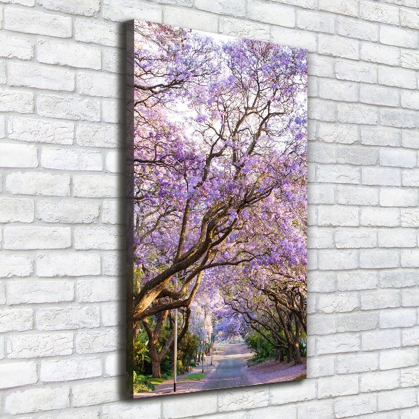 Cuadro moderno en lienzo resistente uv vertical Camino de Jacaranda
