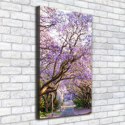 Cuadro moderno en lienzo resistente uv vertical Camino de Jacaranda