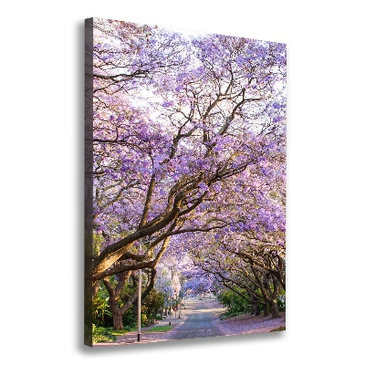 Cuadro moderno en lienzo resistente uv vertical Camino de Jacaranda