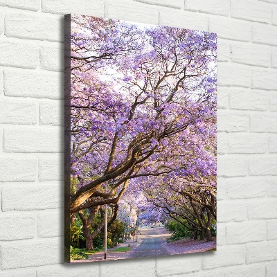 Cuadro moderno en lienzo resistente uv vertical Camino de Jacaranda
