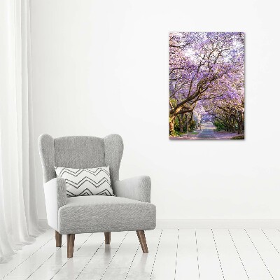 Cuadro moderno en lienzo resistente uv vertical Camino de Jacaranda