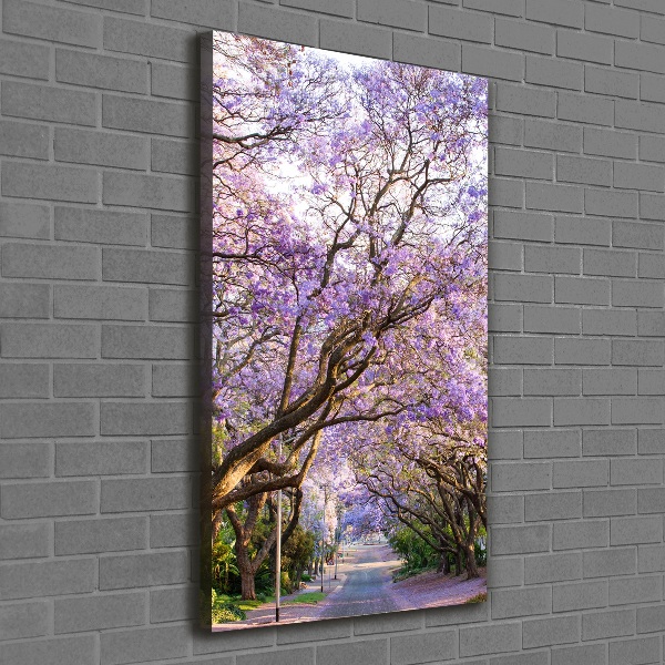 Cuadro moderno en lienzo resistente uv vertical Camino de Jacaranda