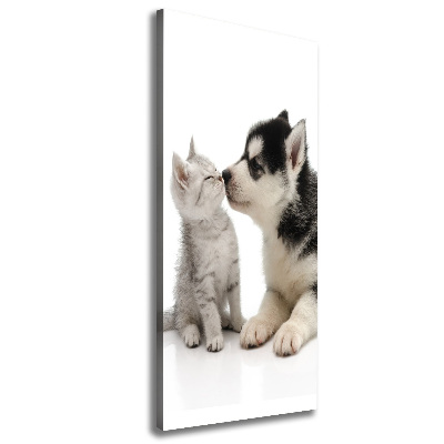 Cuadro moderno en lienzo resistente uv vertical Perro y gato