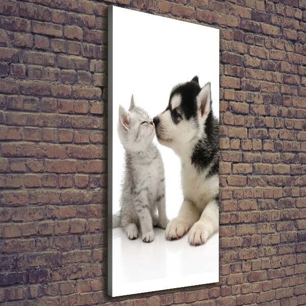 Cuadro moderno en lienzo resistente uv vertical Perro y gato
